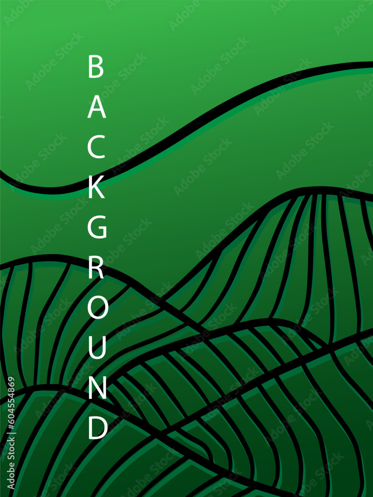Aufkleber abstract line art vector background. nature landscape linear pattern. green colored backdrop. hills 