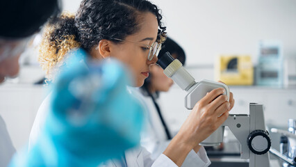 Multinational researcher group experimenting in the lab.