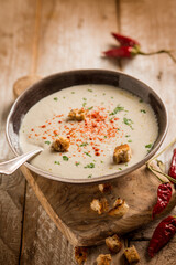 potato soup with paprika and slice toasted bread