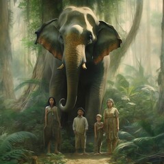 una linda familia de elefantes en la selva