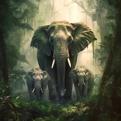 una linda familia de elefantes en la selva