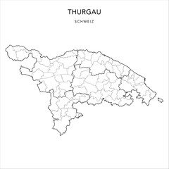 Vector Map of the Canton of Thurgovia (Thurgau) with the Administrative Borders of Districts (Bezirke) and Municipalities (Gemeinde) as of 2023 - Switzerland (Schweiz)