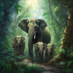 una linda familia de elefantes en la selva