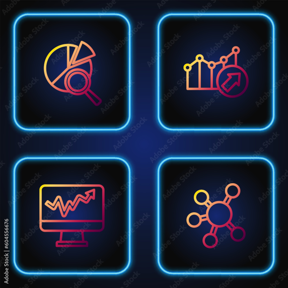 Poster set line project team base, monitor with graph chart, search data analysis and financial growth. gra