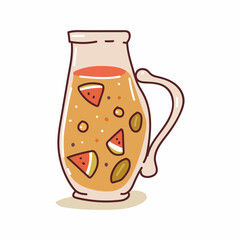 Water with fruit in glass jug vector cartoon illustration isolated on a white background.