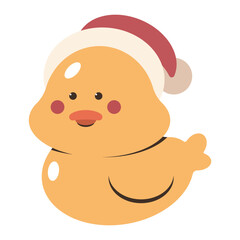 Cute bathroom rubber duck in Santa hat vector cartoon character isolated on a white background.