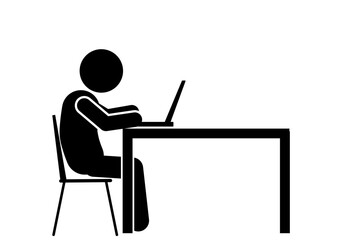 People work at computers and laptop. stick figure and pictogram.