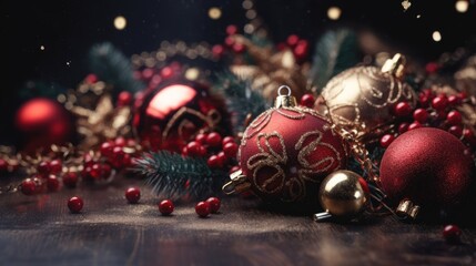 Fototapeta na wymiar Christmas decoration bauble ball. Christmas and New Year background. Festive seasonal Christmas bright background. Holiday poster and banner, greeting card. generative ai