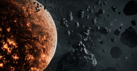 Asteroids in Space,3D illustration - 604559423