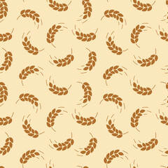 Ear of malt, corn, wheat seamless pattern. Repeating golden agriculture fiber. Repeated gold whole grains shape for decoration design prints. Repeat flat spikelet. Wheat ears. Vector illustration