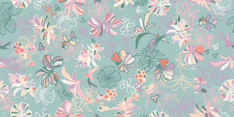 Hand drawn floral abstract seamless pattern