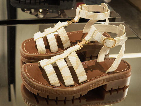 leather sandal python print Clea Triomphe by Celine. Milan - Italy,21 May 2023