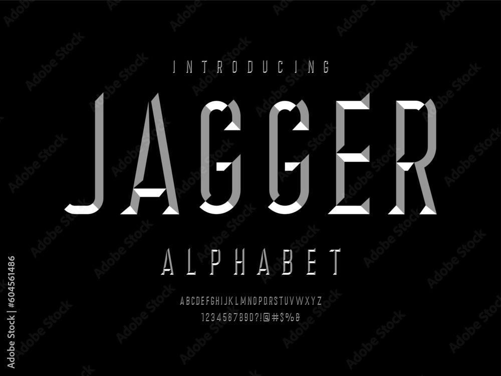 Poster chisel style alphabet design with uppercase, number and symbols