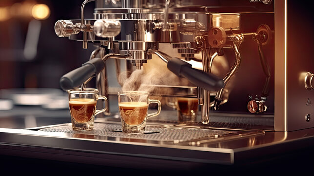 Coffee mashine making fresh cup of espresso Generative AI