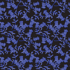 Blue Oriental Floral Seamless Pattern Design Background
