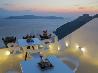 views of the village of Oia in Santorini, at sunset
