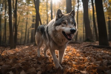 Obraz premium Adorable wolf in the forest. Generative AI