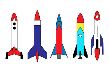 Space rocket start up launch symbol technology flat design icons set template vector illustration