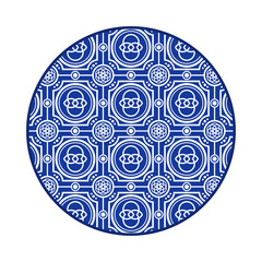 Porcelain plate with traditional blue on white design in Asian style. design pattern for background, plate, dish, bowl, lid, tray, salver, vector illustration art embroidery. geometric tile plate.