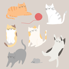 Fototapeta na wymiar Hand drawn illustration collection of cute cats in various poses.