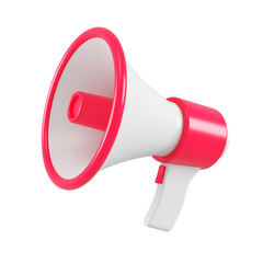 Red megaphone isolated. Close up breaking news metaphor, disclosure of information concept. 3d rendering.