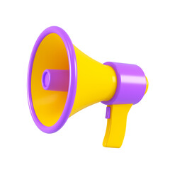 Yellow and purple loudspeaker isolated. Close up breaking news metaphor, disclosure of information concept. 3d rendering.