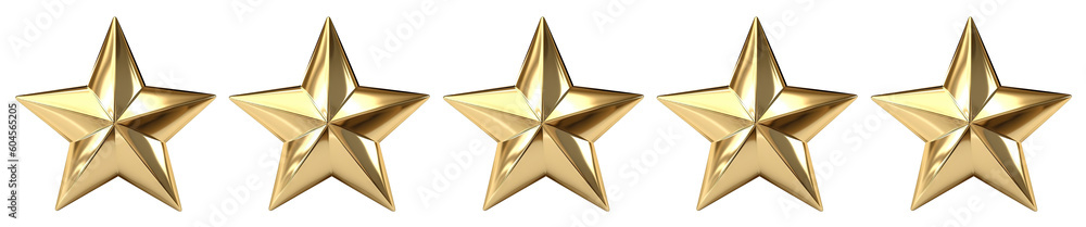 Wall mural five golden stars for product rating reviews for websites and mobile applications, cut out. based on