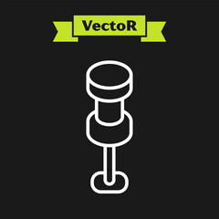 White line Push pin icon isolated on black background. Thumbtacks sign. Vector