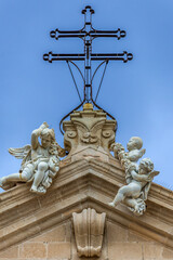 Fototapeta na wymiar Top of Cathedral on Ortygia island, Syracuse city, Sicily Island, Italy
