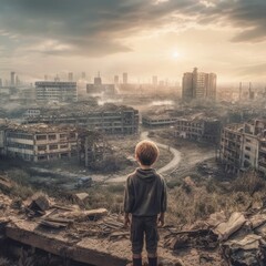 In den Ruinen der Zukunft - Ein Kind verloren und einsam - obrazy, fototapety, plakaty