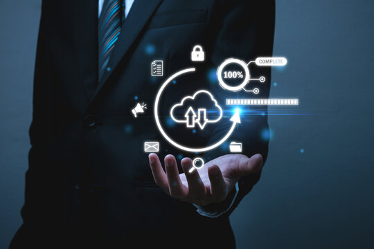 Cybersecurity. business man in suit with virtual cyber security graphic icon diagram, internet security, privacy information, digital marketing, business finance, internet network technology concept