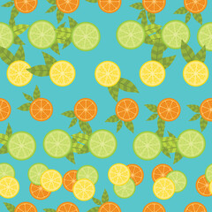 Orange, Lemon and Lime Slice Seamless Surface Pattern Design