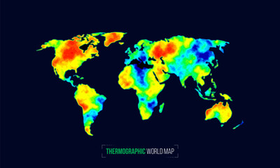 Heat map. Abstract infrared thermographic world map. Vector illustration.

