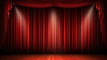 Spotlight shining on red stage curtain. (Generative AI)