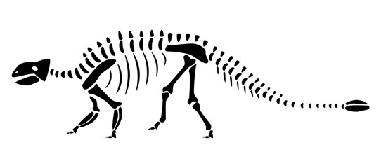 Ankylosaurus skeleton . Silhouette dinosaurs . Side view . Vector .