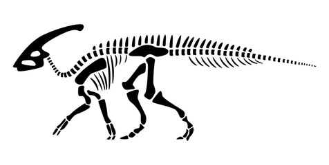 Parasaurolophus skeleton . Silhouette dinosaurs . Side view . Vector .