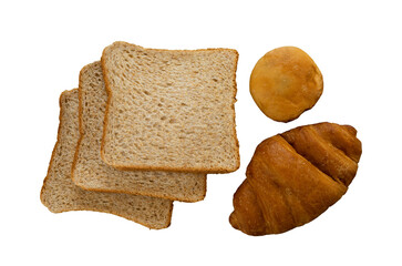 Set of various bread isolated for breakfast