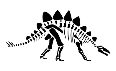 Stegosaurus skeleton . Silhouette dinosaurs . Side view . Vector .