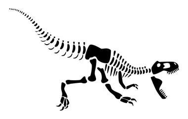 Tyrannosaurus Rex skeleton . Silhouette dinosaurs . Side view . Vector .
