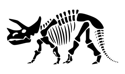 Triceratops skeleton . Silhouette dinosaurs . Side view . Vector .