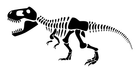 Tyrannosaurus Rex skeleton . Silhouette dinosaurs . Side view . Vector .