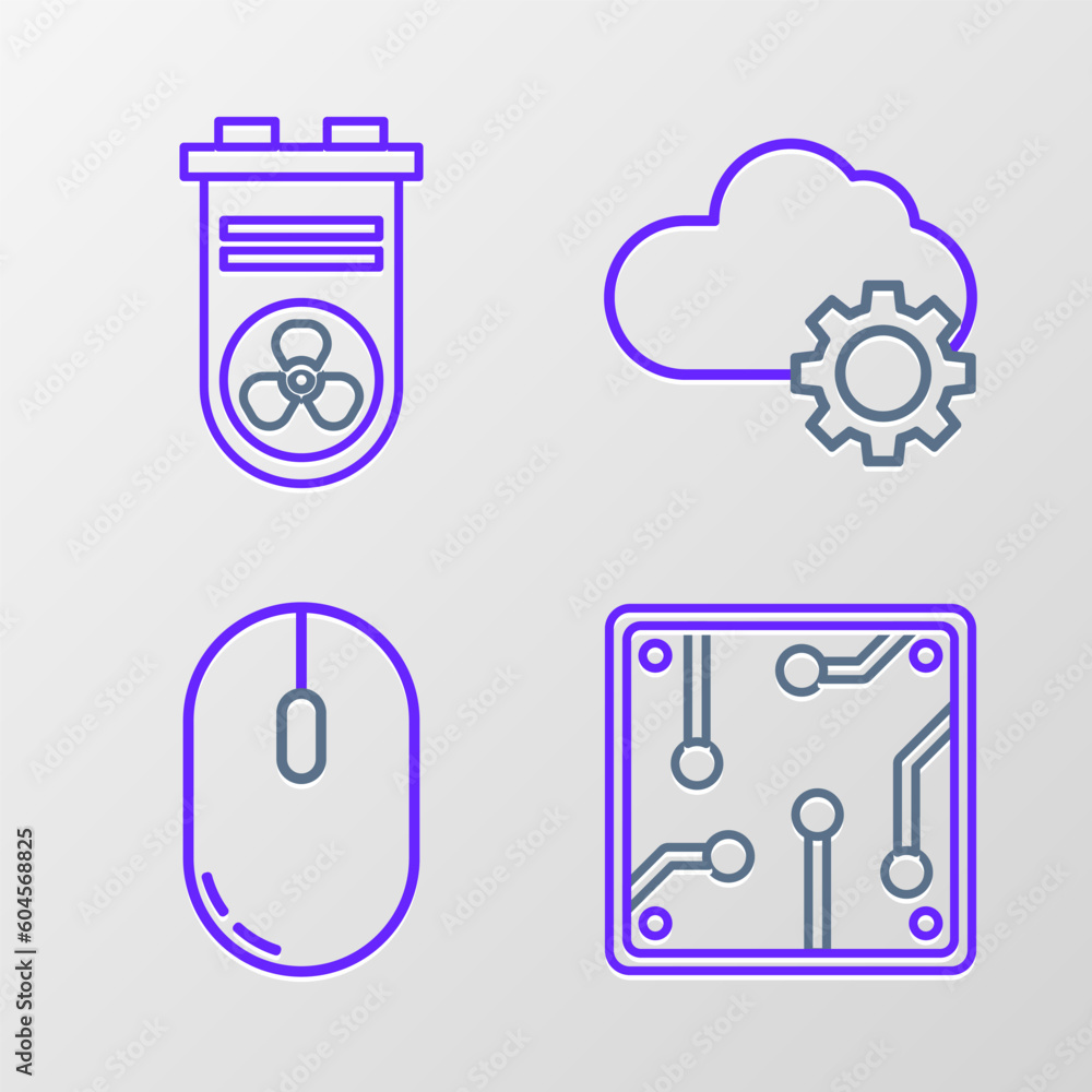 Aufkleber set line processor, computer mouse, cloud technology data transfer and storage and video graphic car