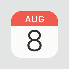 August 8 icon isolated on background. Calendar symbol modern, simple, vector, icon for website design, mobile app, ui. Vector Illustration