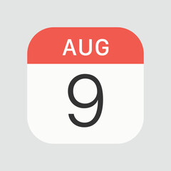 August 9 icon isolated on background. Calendar symbol modern, simple, vector, icon for website design, mobile app, ui. Vector Illustration