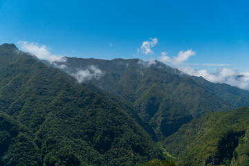 Landscape of beautiful cloudscape above mountains, Madeira Island, Portugal. Rainy day