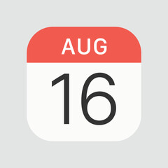 August 16 icon isolated on background. Calendar symbol modern, simple, vector, icon for website design, mobile app, ui. Vector Illustration