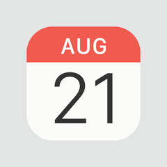 August 21 icon isolated on background. Calendar symbol modern, simple, vector, icon for website design, mobile app, ui. Vector Illustration