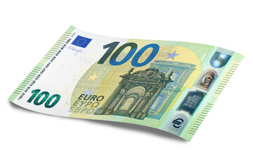 European Union's Euro cash banknote, with a face value of one hundred euros isolated on white. 100...