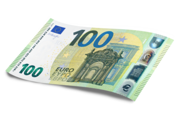 European Union's Euro cash banknote, with a face value of one hundred euros isolated on white. 100 euro
