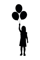 Girl holding balloons vector flat silhouette.